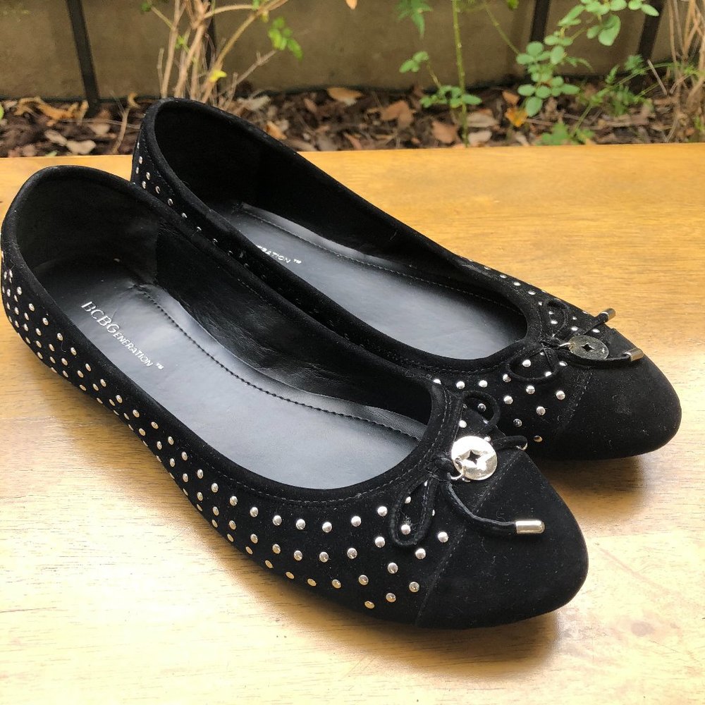 BCBGeneration Suede Black Ballet Flats Studded